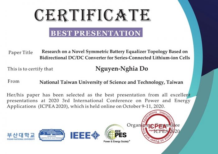 Best Presentation Award ICPEA2020_Nguyen-Nghia Do